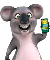 Kev the koala at a laptop, Fair Go's live chat illustration