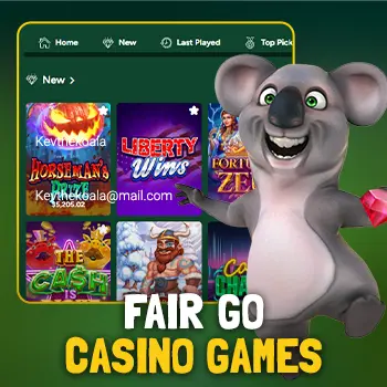 Fair Go games lobby artwork with Kev the koala
