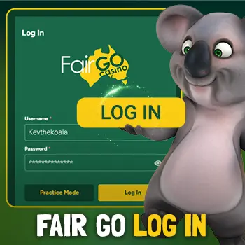Fair Go login screen with Kev the koala